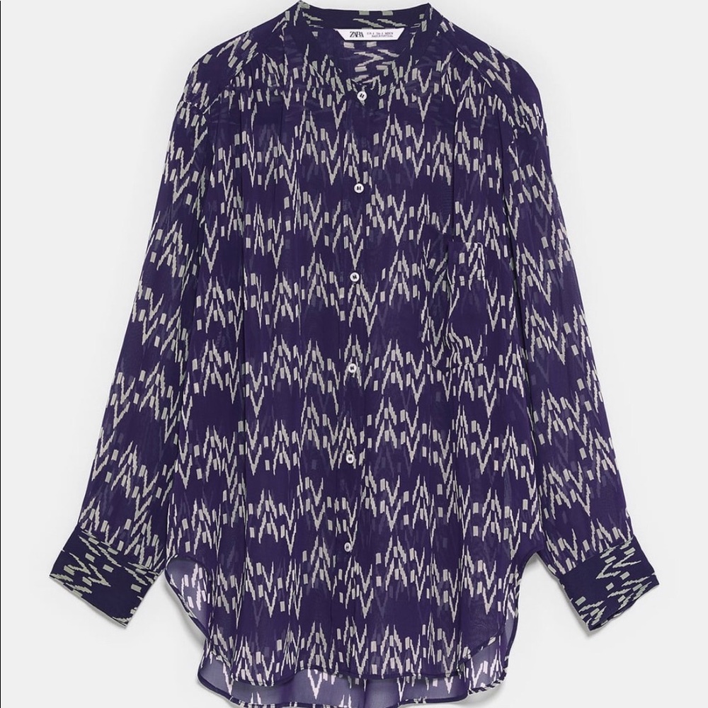 Zara Purple Geometric Pattern Sheer Blouse